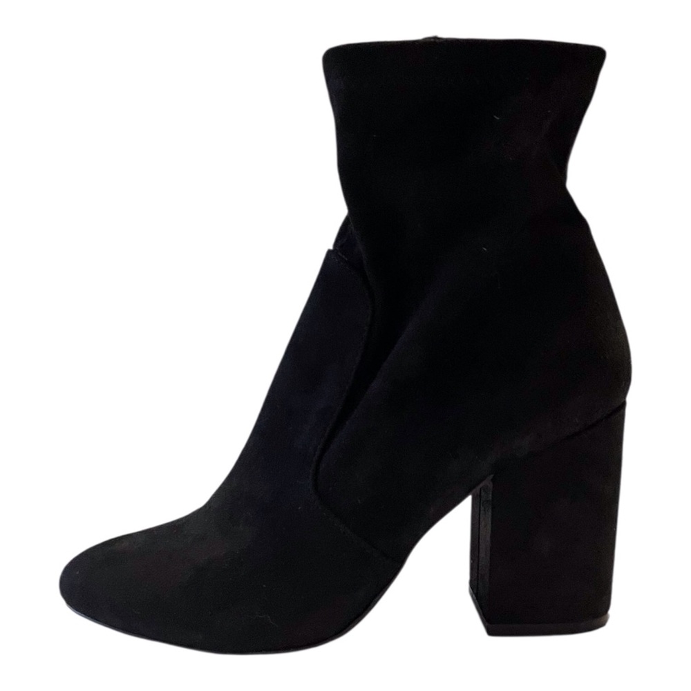 madeen girl Women's Black Textile Ankle Block Heels Boots,7.5M